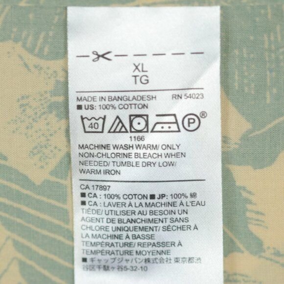 Banana Republic Soft Wash Men's XL Green Cream Cotton Tropical Button Up Shirt - Picture 7 of 7